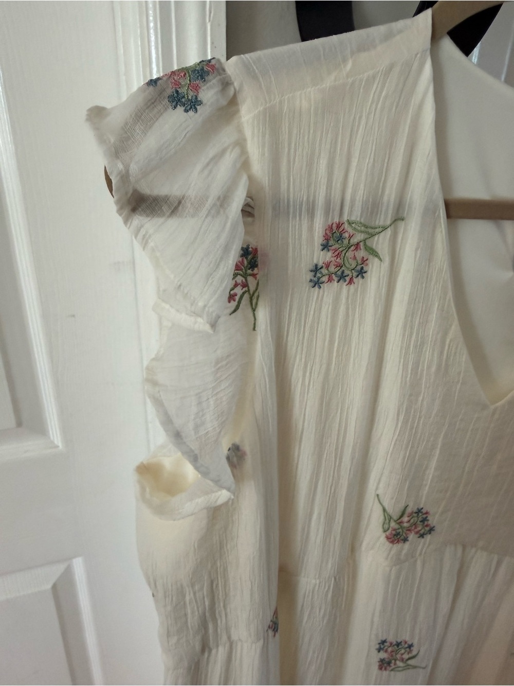 Wonderly Cream Maxi Dress with Pink & Green Floral Embroidery - Picture 3 of 5